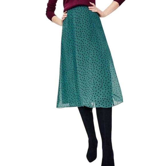 Boden Serena Midi Skirt US 4P Green Polka Dot Chiffon Flare A Line Flowy NWT - Picture 1 of 16